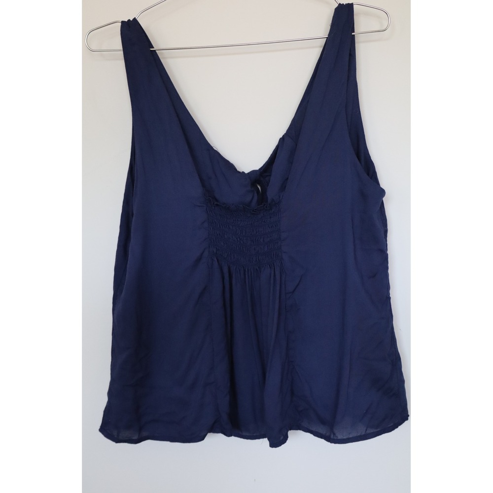 Maeve Anthropologie Navy Blue Tie Front Smocked Back Modal Tank Top Medium - Picture 3 of 5